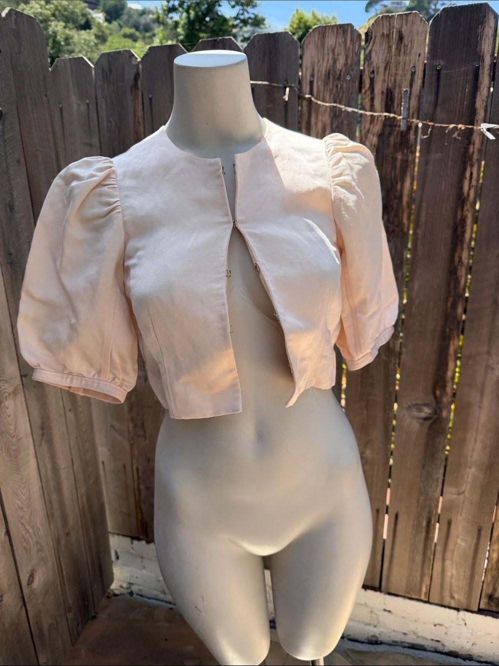Club Monaco sateen Pale Blush Puff Sleeve Cropped Top XS
